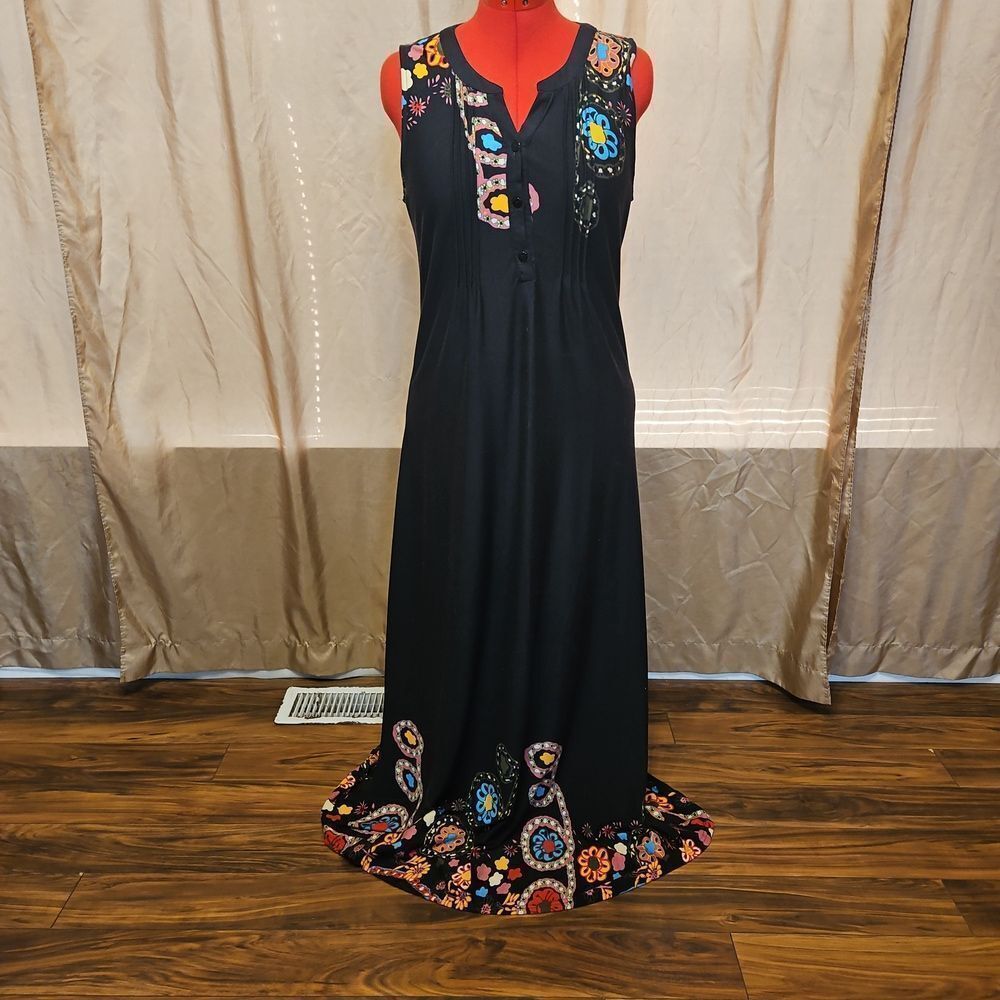 Reborn Black Maxi Dress with Colorful Floral Accents